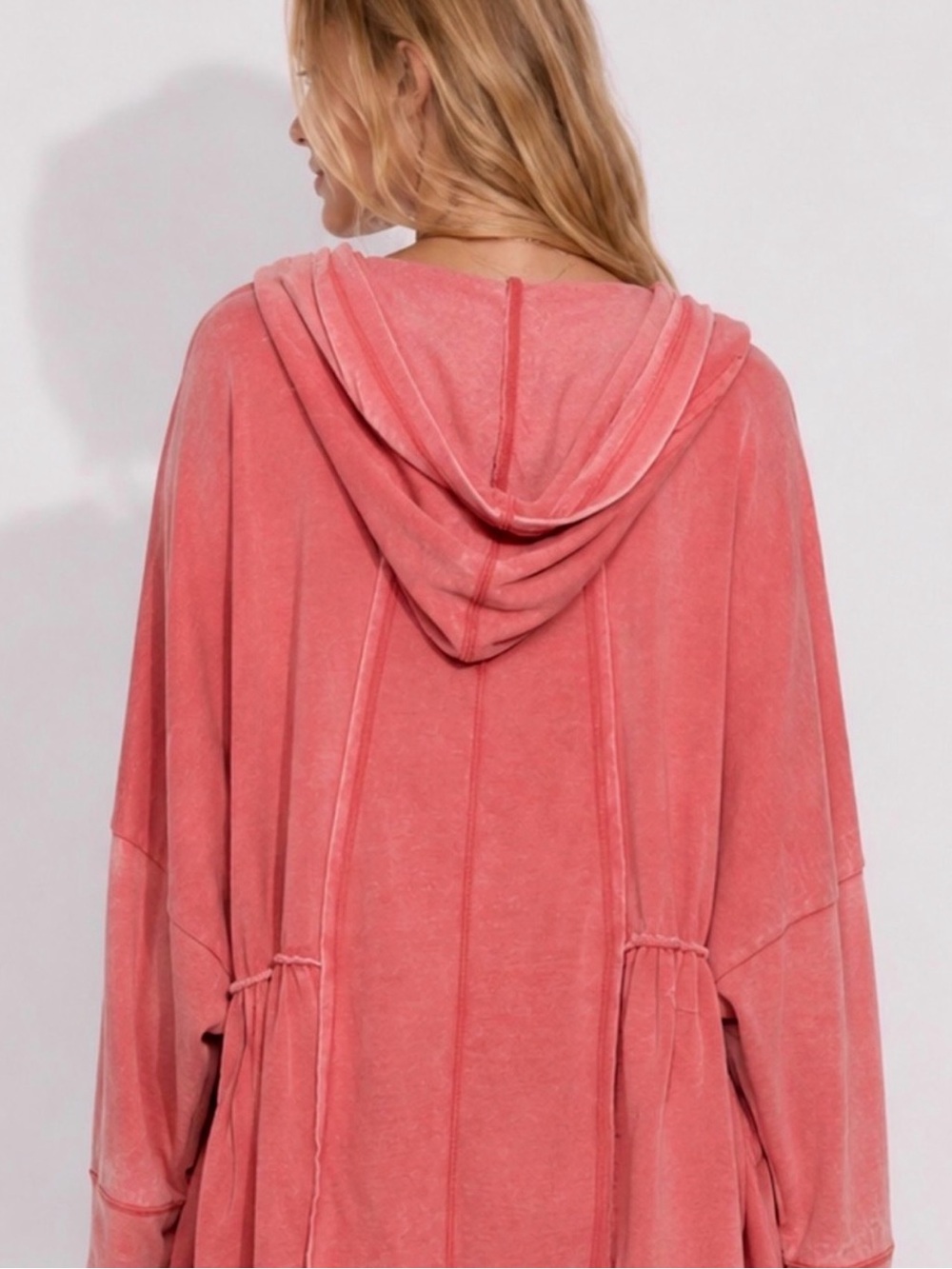 FREE PEOPLE Piece Of Cake Oversized Pink Ruffle Hooded Sweatshirt Size M - Picture 7 of 12